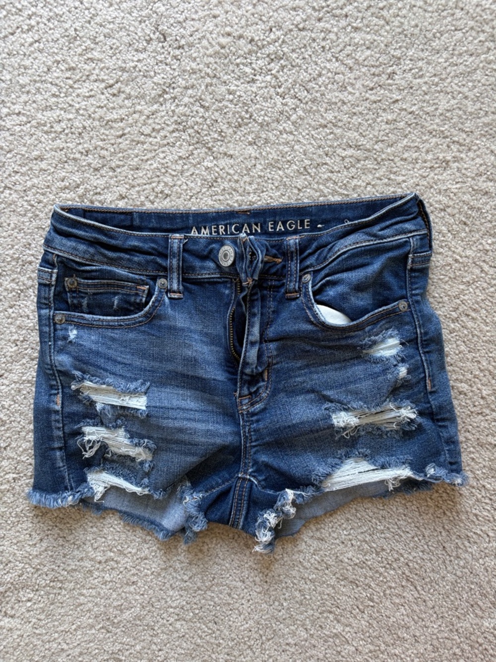 American Eagle Outfitters Dark Blue Distressed Denim Shorts